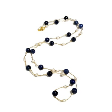 Lapis and Pearl Necklace XLong - 50 inch necklace 