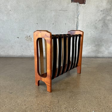 Mid Century Walnut & Leather Magazine Rack