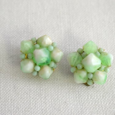 1960s Mint Green Plastic Bead Clip Earrings 