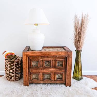 Wood Nightstand Vintage End Table with Two Drawers Handmade office furniture Brutalist Bedside Table Mid Century Solid Wood 