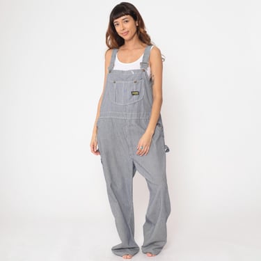 Striped Overalls 80s Toughskins Union Made Railroad Stripe Bib Overalls Hickory Stripe Workwear Dungarees Vintage 1980s XL 42x30 