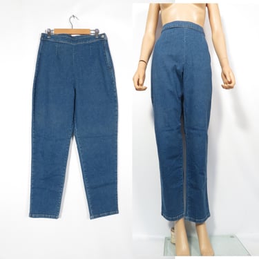 Vintage 90s Does 50s High Waist Side Zip Cigarette Pants Stretchy Jeans Size 14 