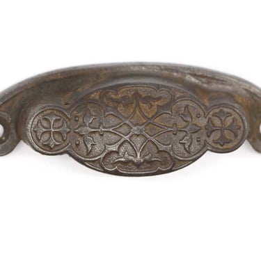 Antique 3.375 in. Cast Iron Victorian Cup Bin Drawer Pull