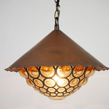 Rare pendant lamp amber bubble glass, Lamp in the style of Nanny Still, mid century pendant lamp, vintage hall lantern pendant, hanging lamp 
