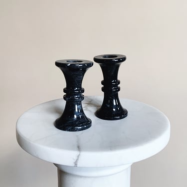 BLACK MARBLE CANDLESTICKS - S/2 