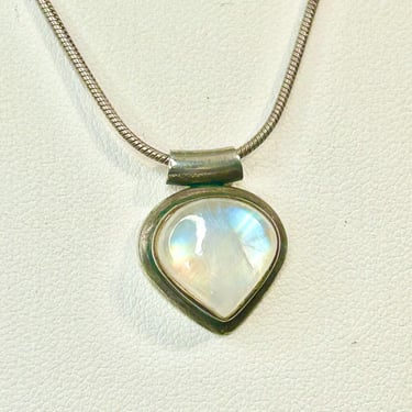 Sterling Silver Moonstone Pendant Necklace Upside Down Triangle 925 Silver Chain 