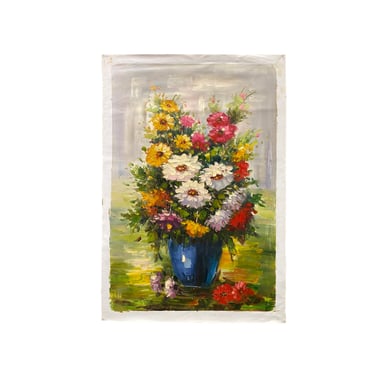 Impasto Oil Paint Canvas Art Blossom Flowers Vase Scroll Painting ws3417E 