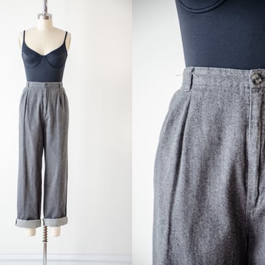 high waisted pants | 80s 90s vintage dark gray cotton flannel dark academia straight leg trousers 