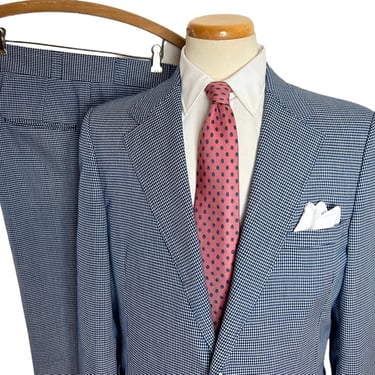 Vintage 1970s BILL BLASS 2pc Cotton Suit ~ size 42 Reg to Long ~ jacket / pants ~ Preppy / Ivy Style / Trad / Mod ~ Check / Plaid 