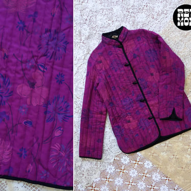 Cozy Comfy Vintage 70s 80s Purple Floral Quilted Cotton Lightweight Jacket 