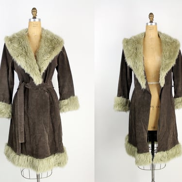 Vintage Delias Suede Collar Fur Trench Coat / Faux Fur Coat  / 90s Coat / Suede Coat / Size S/m 