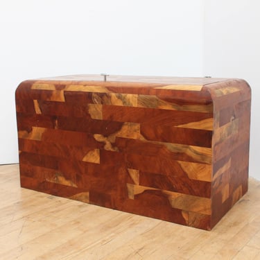 Vintage Burlwood Chest Storage Trunk, Waterfall Furniture Coffee Table Ottoman Handmade Redwood 