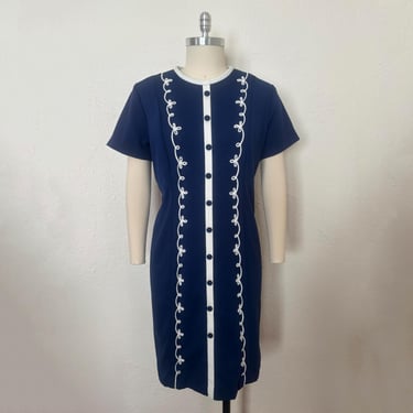 1960s Navy Blue & White Poly Double Knit Shift | Retro Active NOLA - New  Orleans, LA | ATTIC