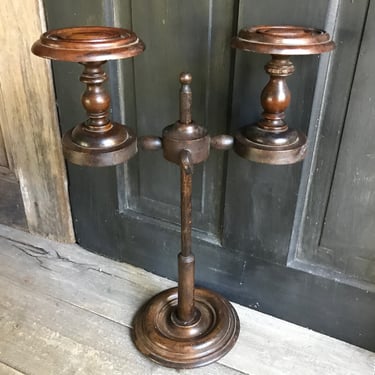 French Millenary Double Hat Stand, Wig Stand, Turned Wood, Shop Boutique Display, Antique 