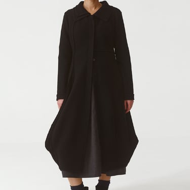 Asymmetric Paneled Tailored Balloon Silhouette Wool Coat