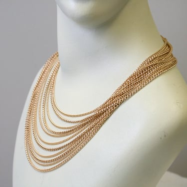 1960s Gold Eleven Strand Chain Necklace 
