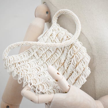 1940s/50s White Loopy Beaded Fringe Handbag 