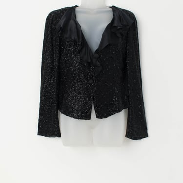 Vintage Armani Collezioni beaded jacket with ruffle front - Medium 