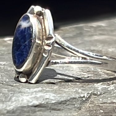 Vintage Modernist Sodalite Inlay Sterling Silver Ring, TAXCO