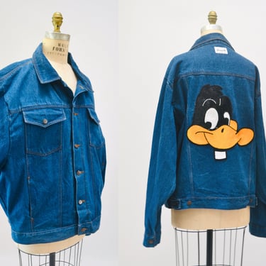 90s Vintage Denim Jacket with Sequin Daffy Duck Jacket Oversized Sequin Jacket Jeanette Kastenberg// 90s 80s Denim Jacket Large XL Cartoons 