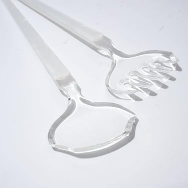 Vintage Acrylic Clear Salad Serving Set, Spoon and Fork 