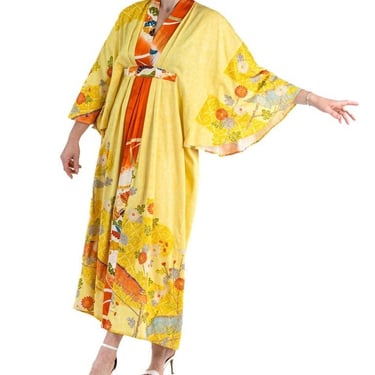 Morphew Collection Yellow Orange Japanese Kimono Silk Kaftan 