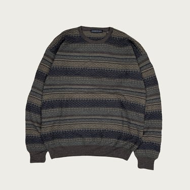 (M) Olive Green Striped Pattern Sweater