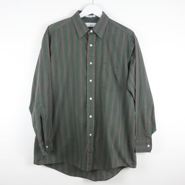 vintage 1990s thin striped OLIVE green vintage 90s skater OVERSIZE button down shirt -- size xl 