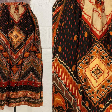 Vintage Brown Skirt Fit & Flare Tica Tan Boho Hippie Absract Union Made 1990s 90s 1980s 80s Medium Large 