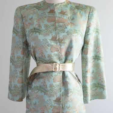 Glamourous 1940's Aqua Silk Chinese Jacket / ML