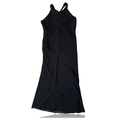 1990s Vintage Black Chiffon Shift Midi Dress // Black Sleeveless Halter Dress // Size Small / Hampton Dress Co 