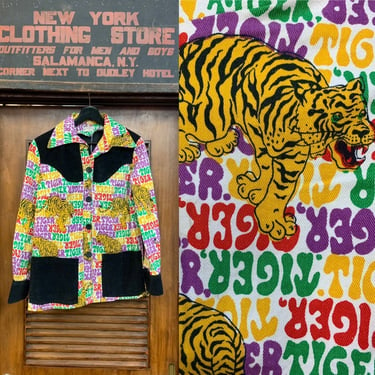 Vintage 1960's Tiger Cartoon Pop Art Corduroy & Denim Jacket, Vintage Clothing, Pop Art, 1960s Pop Art, Custom Made, Vintage 1960's 