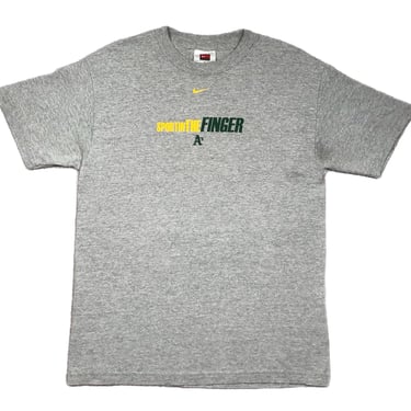Vintage 2003 Nike Oakland Athletics “Sportin’ The Finger” Center Swoosh Double Sided Graphic T-Shirt Size Medium 