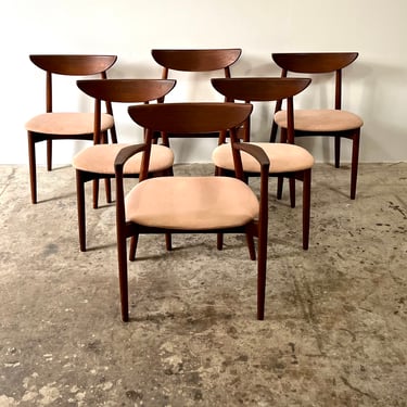 Vintage 1960s Danish Modern Set Of Six Model 58 Teak Dining Chairs By Harry Østergaard for Randers Møbelfabrik 