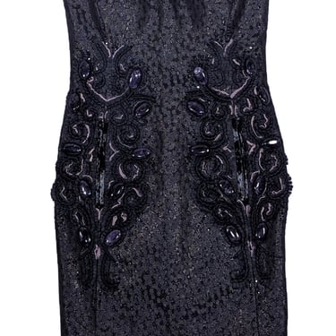 Carolina Herrera - Black Metallic Dot & Embellished Strapless Dress Sz 2