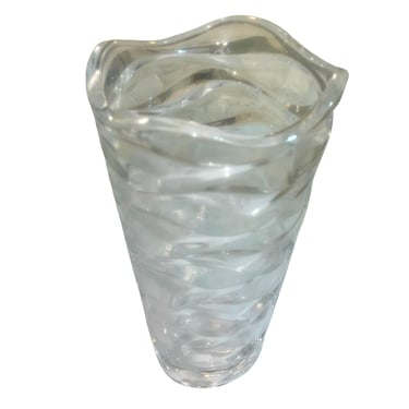 Vintage Mikasa Atlantic Wave Crystal Vase | Heavy Clear Art Glass Ribbed Vase | 11
