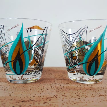 Vintage Norma Jean Wright Themeware | Blue Flame Design 24K Glasses | Old Fashioned Lowball 