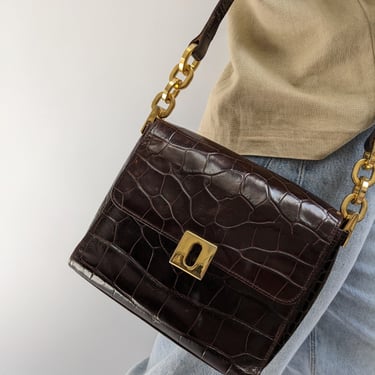 Vintage Joan &amp; David Embossed Leather Shoulder Bag