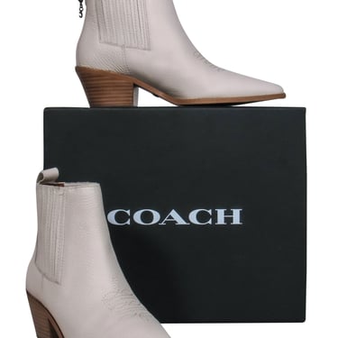 Coach - Cream Leather Pointed Toe Western-Style Block Heel “Melody” Booties Sz 7