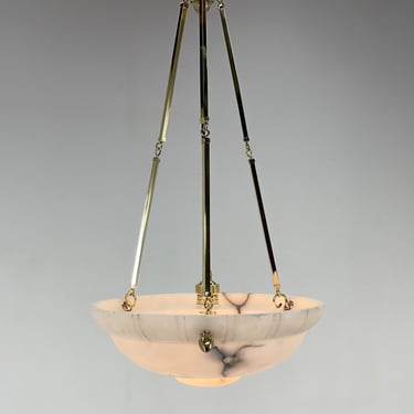 Unique Art Deco Alabaster Pendant on Brass Chains, Czechoslovakia, 1930's / Art Deco Pendant Light 