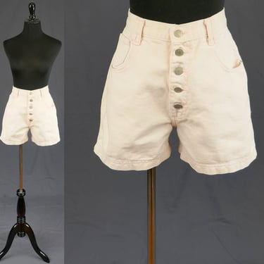 80s Pale Pink Jean Shorts - 28" waist - Button Fly - Cotton Denim - Authentic Cactus Apparel - Vintage 1980s 