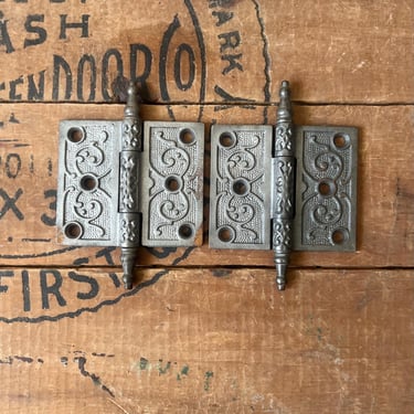 Pair of Ca. 1880s Eastlake Door Steeple Tip Hinges 3"x3.5" 