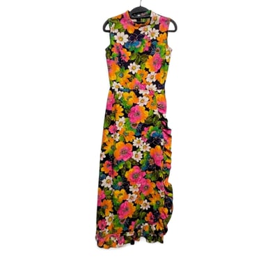 1960s 1970s Vintage  Liberty Circle Hawaiian Dress, Colorful Polynesian Floral Long Maxi, Resort Vacation Beachy Tropical Island 