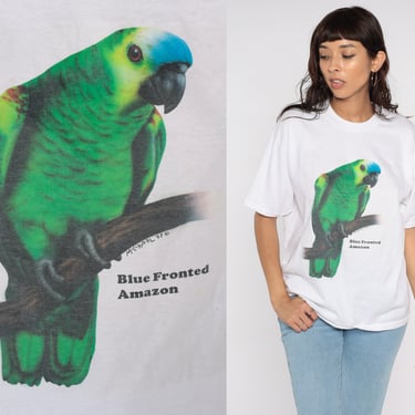 Tropical Bird Shirt 90s Parrot Shirt Blue Fronted Amazon Tshirt 1990s Wildlife Graphic Tee Vintage Animal Lover Large 