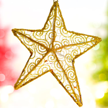 VINTAGE: Wire Gold Glittered Mesh Christmas Star Ornament - Holiday, Christmas - SKU Tub-397-00034381 