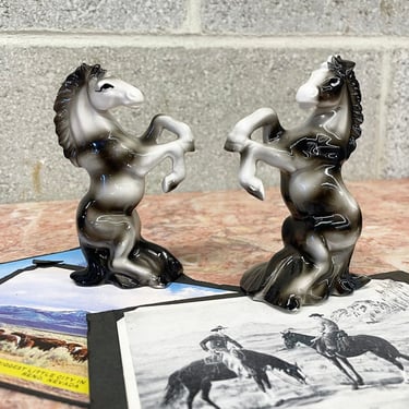 Vintage Salt and Pepper Shakers Retro 1960s Mid Century + Stallions + Horses + Handpainted + Set of 2 + Spice Storage + Made in Japan 