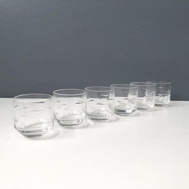 Shot glass set of 6 - cut modernist design - 1980s vintage 