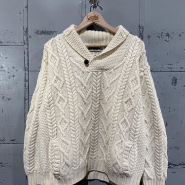 Vintage Thick Chunky fisherman sweater Knit Pullover beige cable knit arancrafts shawl collar 