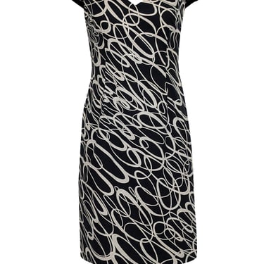 Milly - Black & Ivory Swirl Print Cocktail Knee Length Dress Sz 4