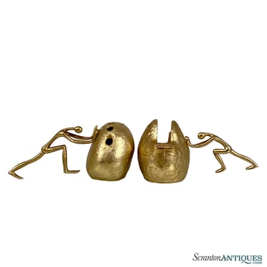 Mid-Century Abstract Gold Figural Sisyphus Desk Accessory Holder - Set of 2